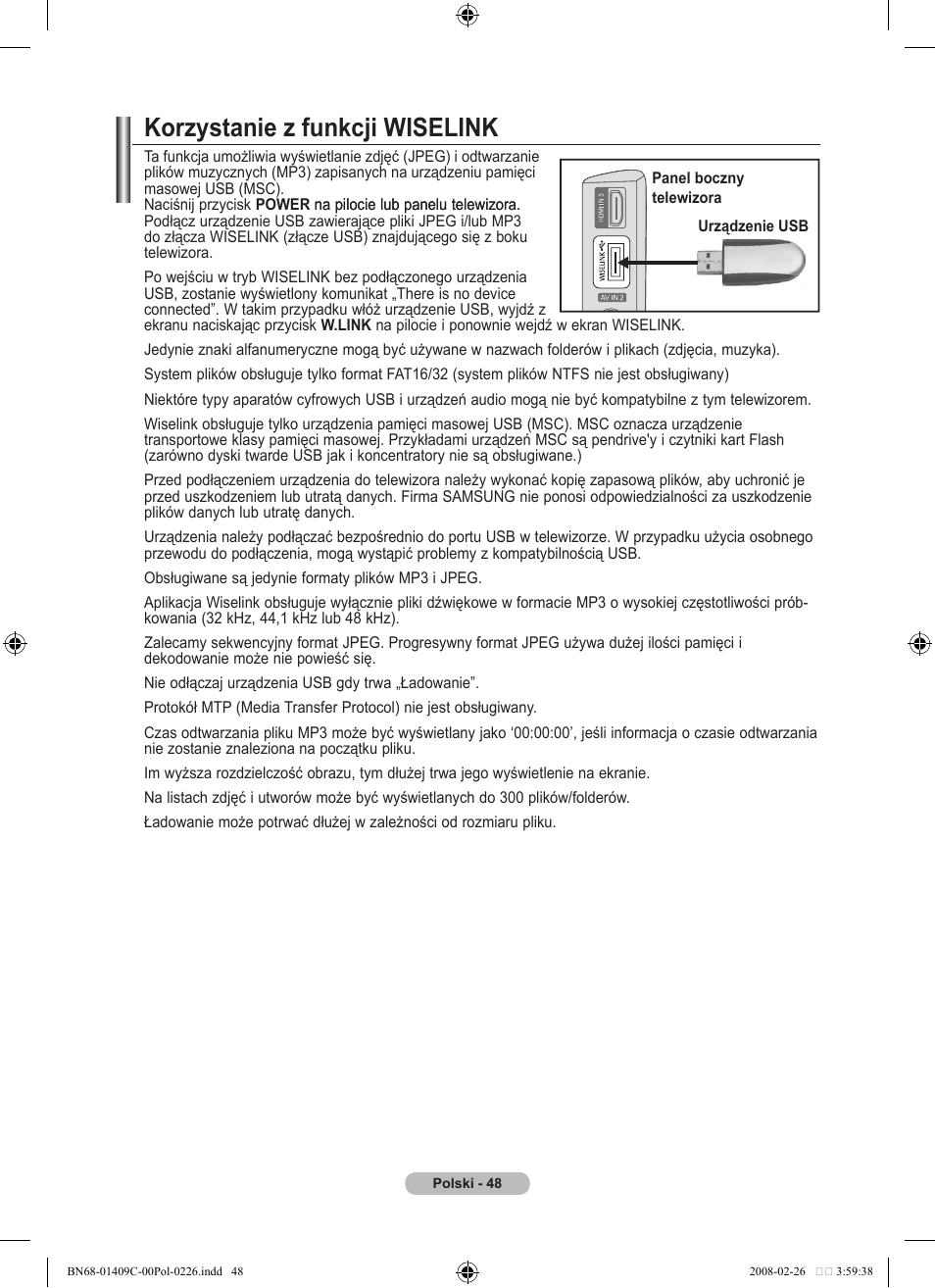 Korzystanie z funkcji wiselink | Samsung LE52A559P4F User Manual | Page 190 / 632