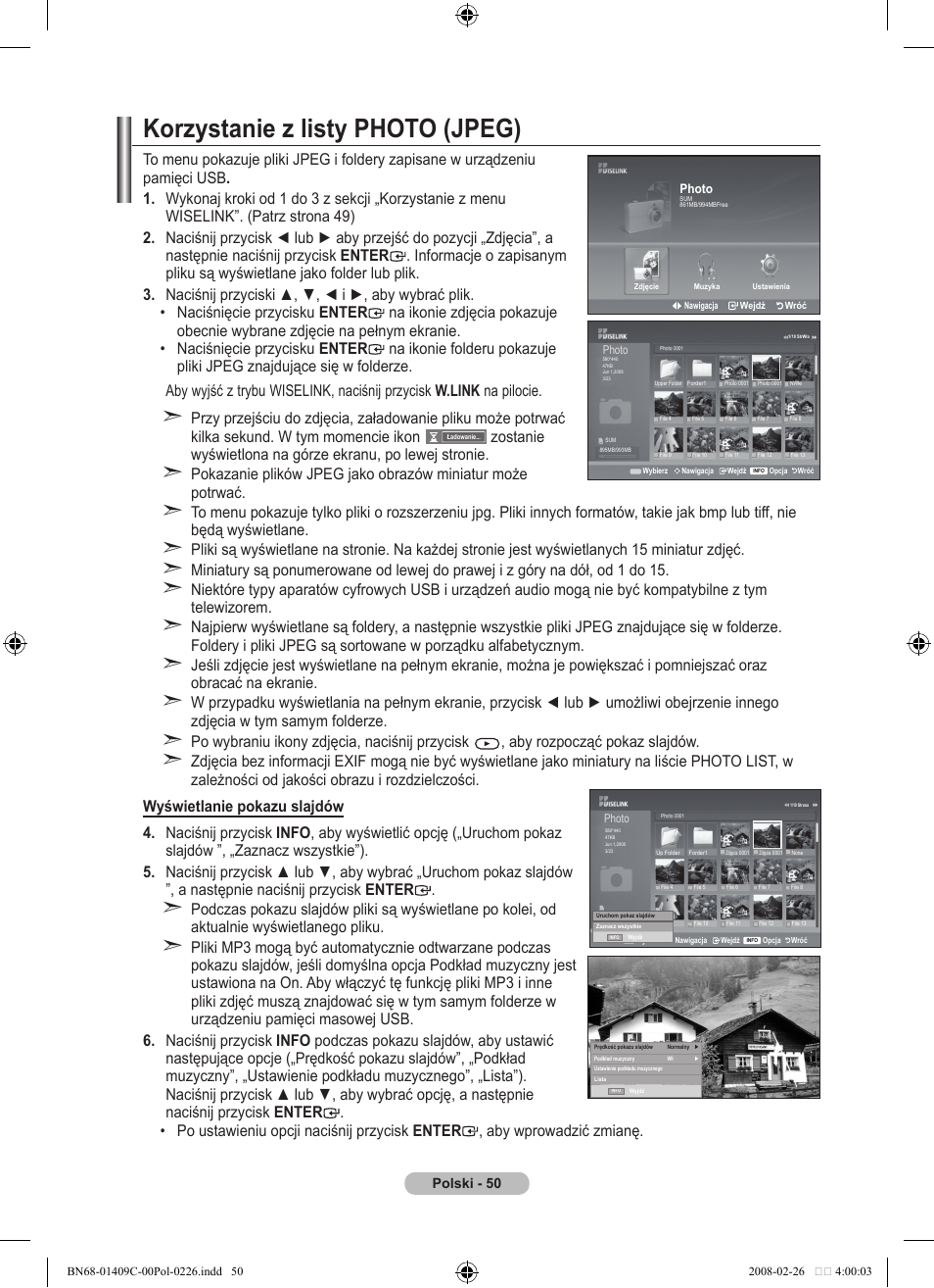 Korzystanie z listy photo (jpeg) | Samsung LE52A559P4F User Manual | Page 192 / 632