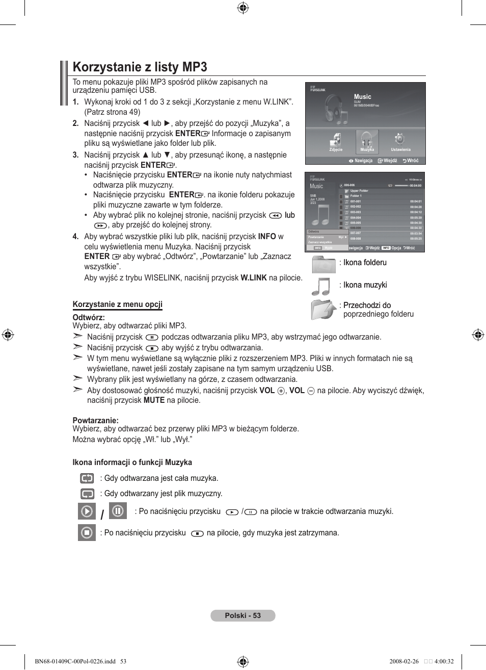 Korzystanie z listy mp | Samsung LE52A559P4F User Manual | Page 195 / 632