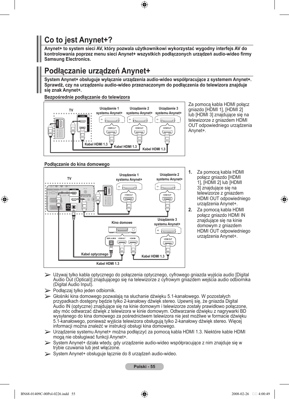 Podłączanie urządzeń anynet, Co to jest anynet | Samsung LE52A559P4F User Manual | Page 197 / 632