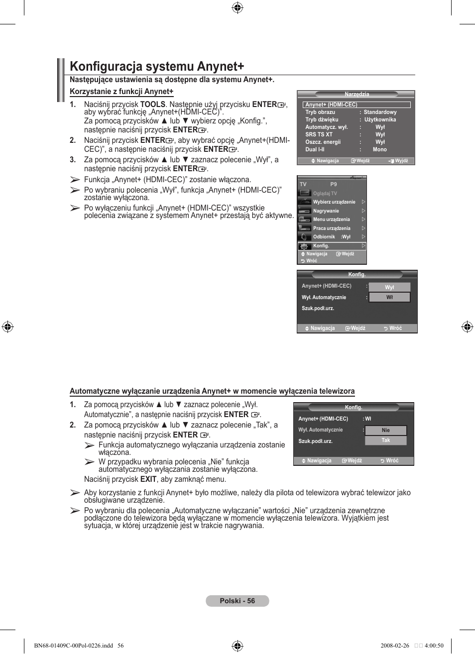 Konfiguracja systemu anynet | Samsung LE52A559P4F User Manual | Page 198 / 632