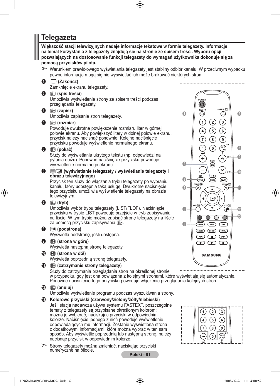 Telegazeta | Samsung LE52A559P4F User Manual | Page 203 / 632