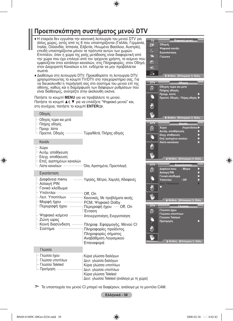 Προεπισκόπηση συστήματος μενού dtv | Samsung LE52A559P4F User Manual | Page 242 / 632