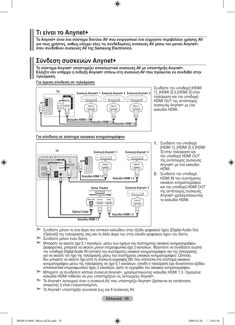Σύνδεση συσκευών anynet, Τι είναι το anynet | Samsung LE52A559P4F User Manual | Page 267 / 632