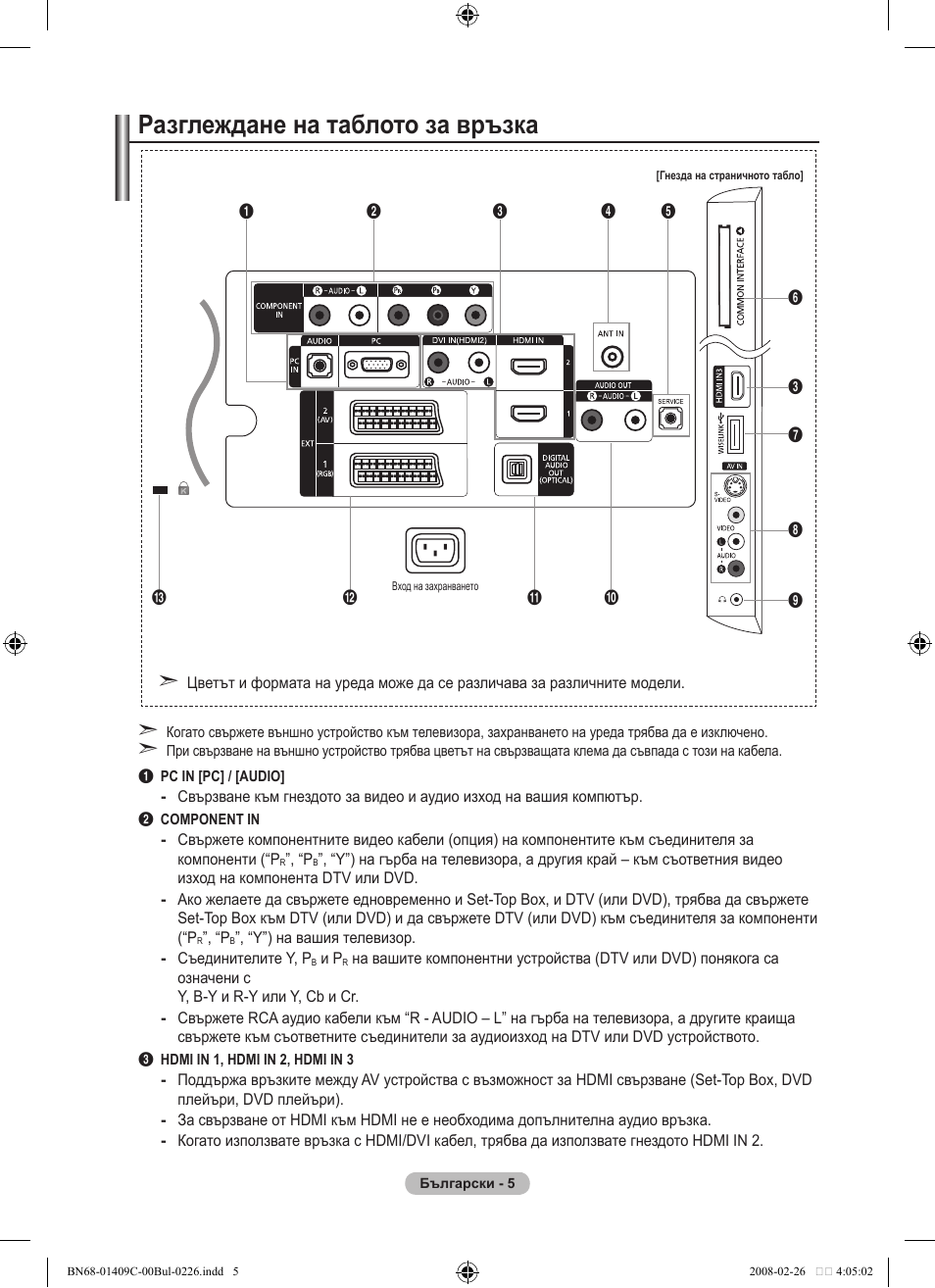 Разглеждане на таблото за връзка | Samsung LE52A559P4F User Manual | Page 287 / 632