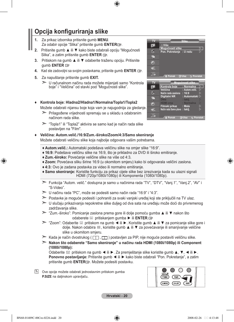 Opcija konfiguriranja slike | Samsung LE52A559P4F User Manual | Page 372 / 632