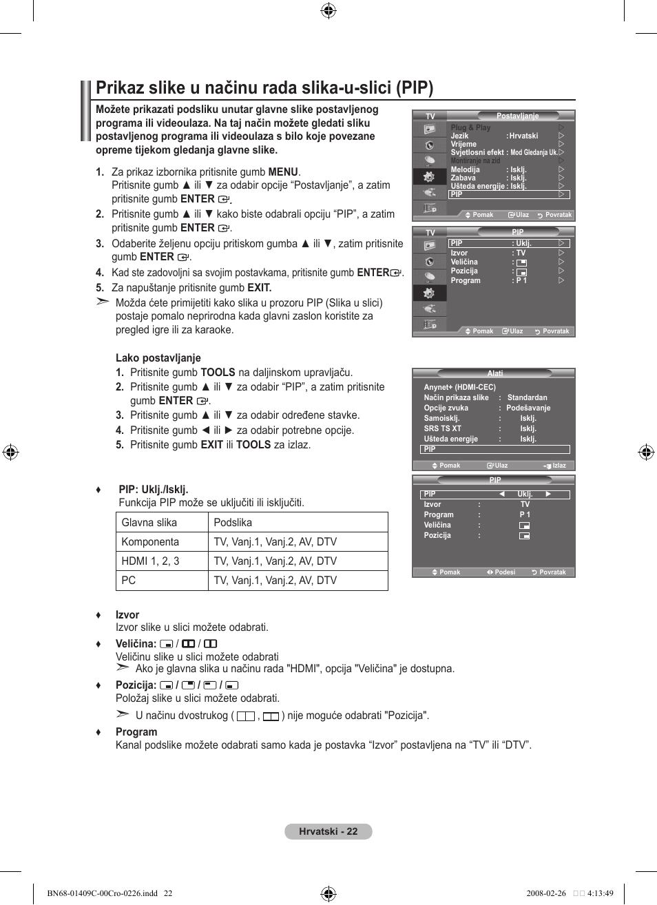 Prikaz slike u načinu rada slika-u-slici (pip) | Samsung LE52A559P4F User Manual | Page 374 / 632