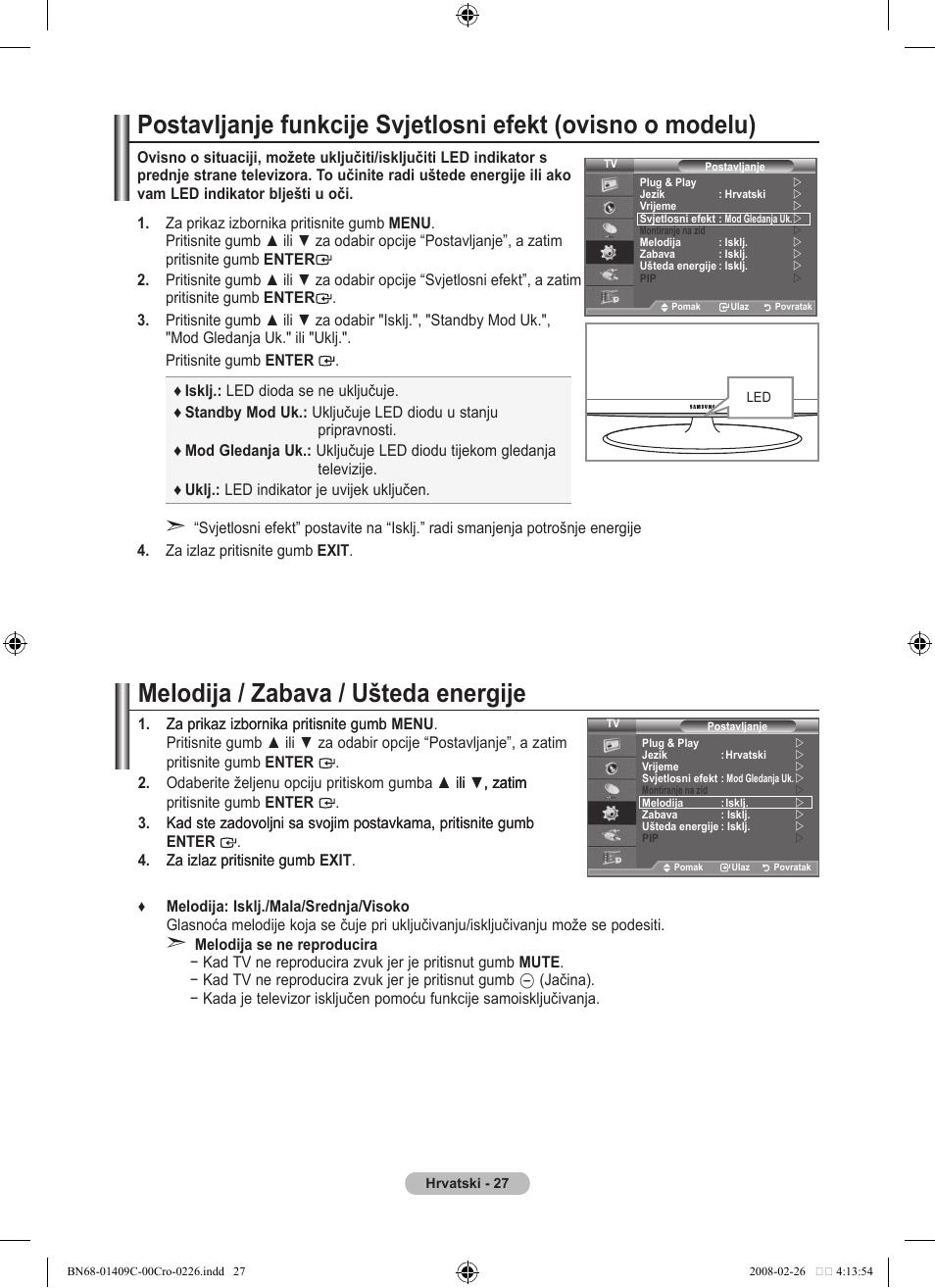 Melodija / zabava / ušteda energije | Samsung LE52A559P4F User Manual | Page 379 / 632