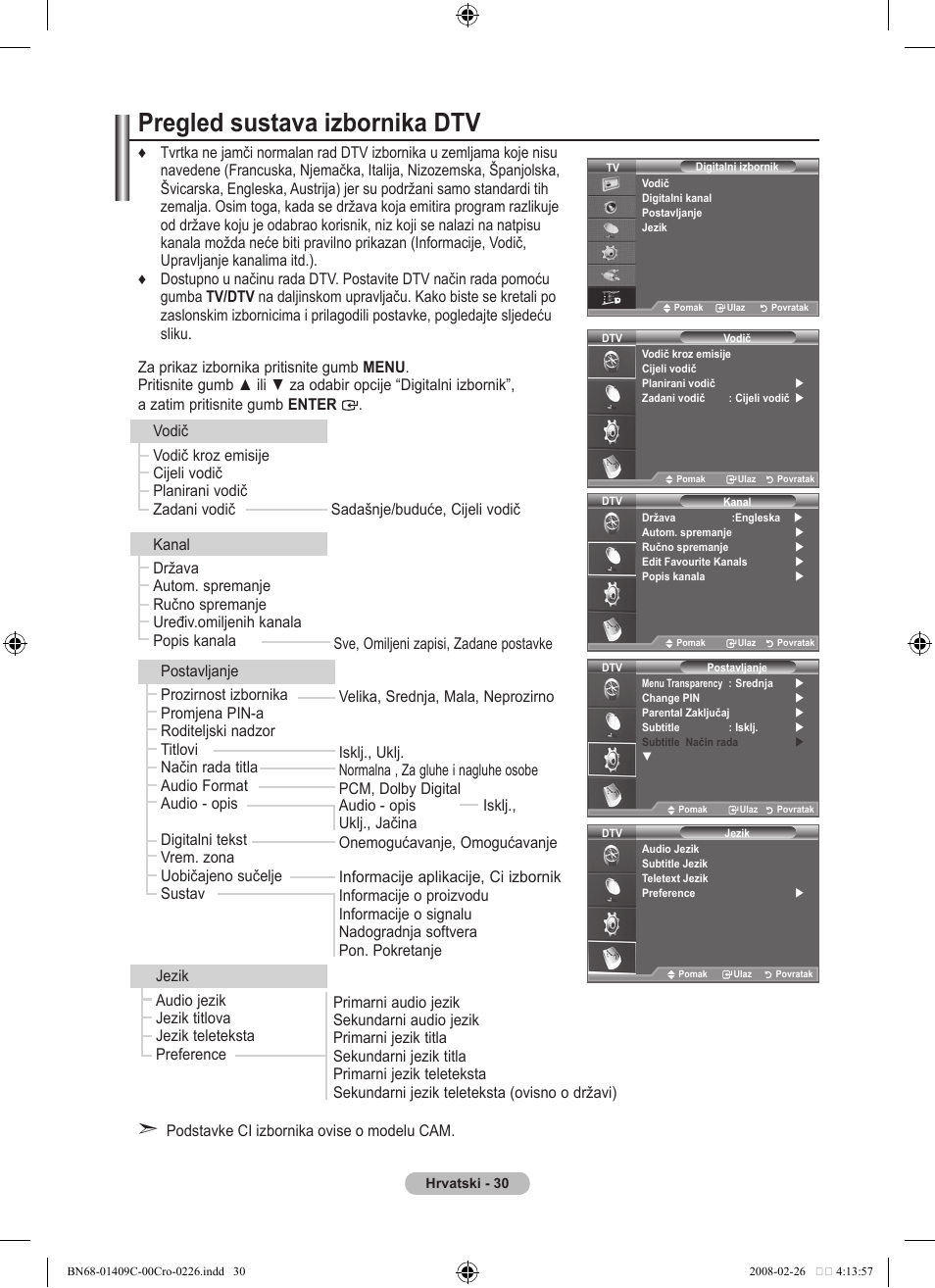 Pregled sustava izbornika dtv | Samsung LE52A559P4F User Manual | Page 382 / 632