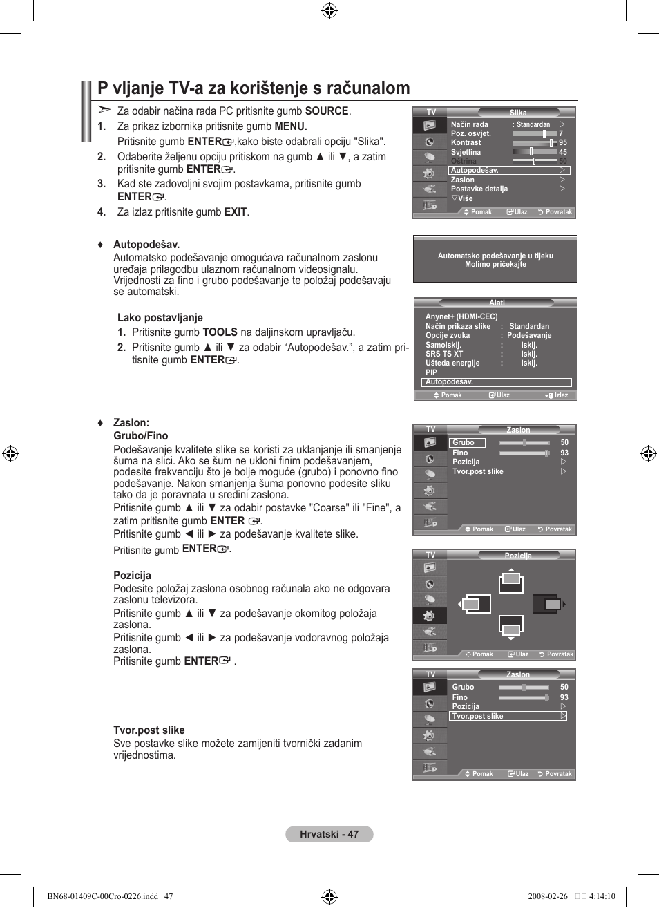 P vljanje tv-a za korištenje s računalom | Samsung LE52A559P4F User Manual | Page 399 / 632