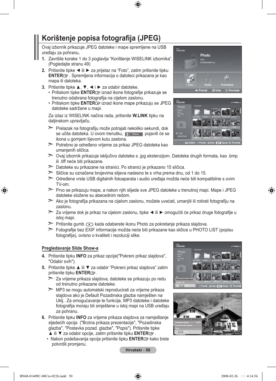 Korištenje popisa fotografija (jpeg) | Samsung LE52A559P4F User Manual | Page 402 / 632