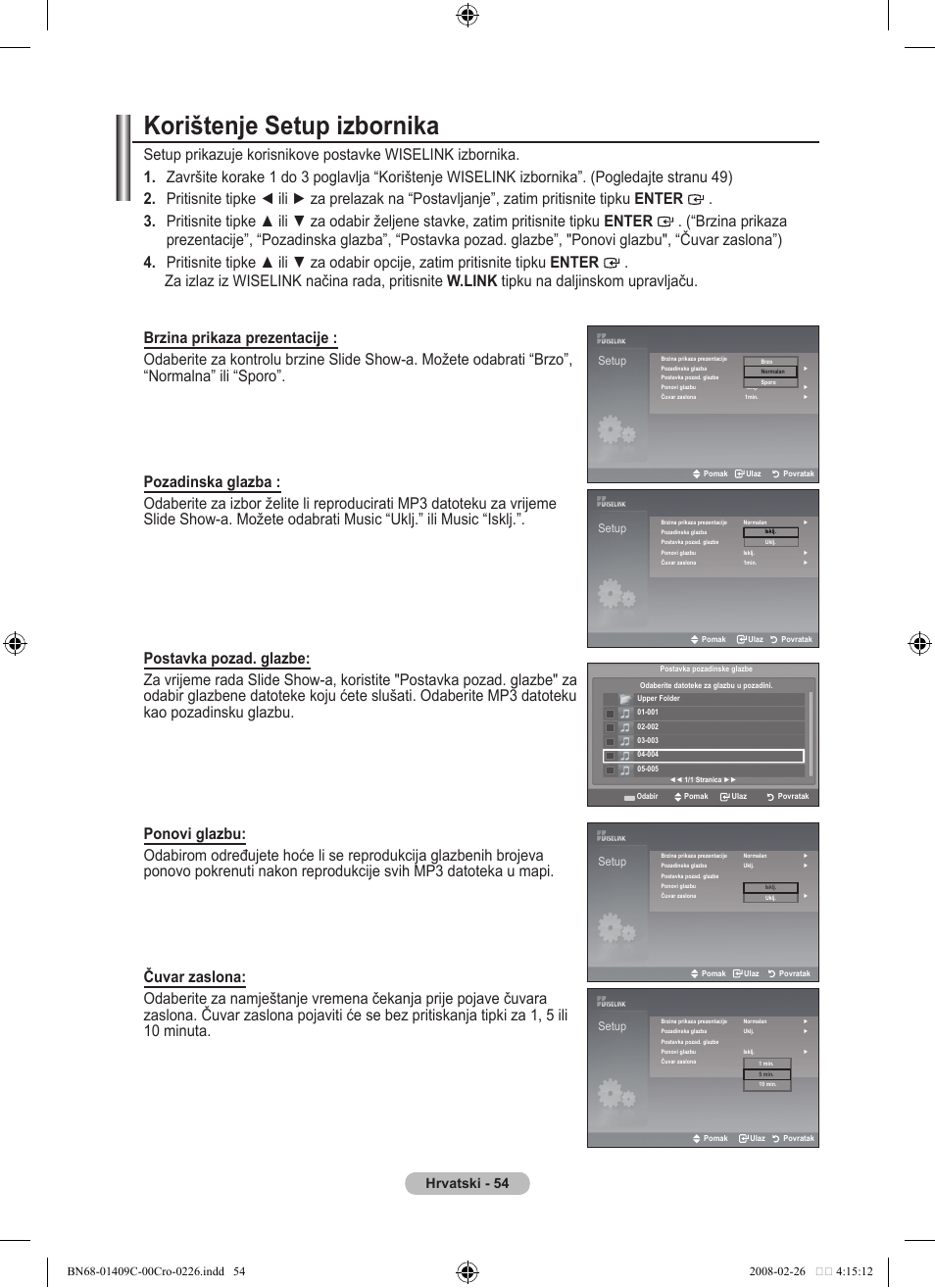 Korištenje setup izbornika, Hrvatski | Samsung LE52A559P4F User Manual | Page 406 / 632