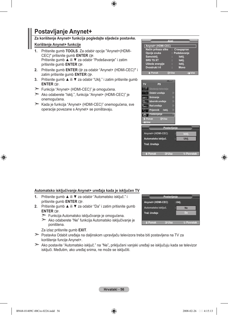 Postavljanje anynet | Samsung LE52A559P4F User Manual | Page 408 / 632