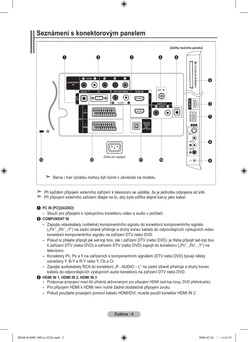 Seznámení s konektorovým panelem | Samsung LE52A559P4F User Manual | Page 427 / 632