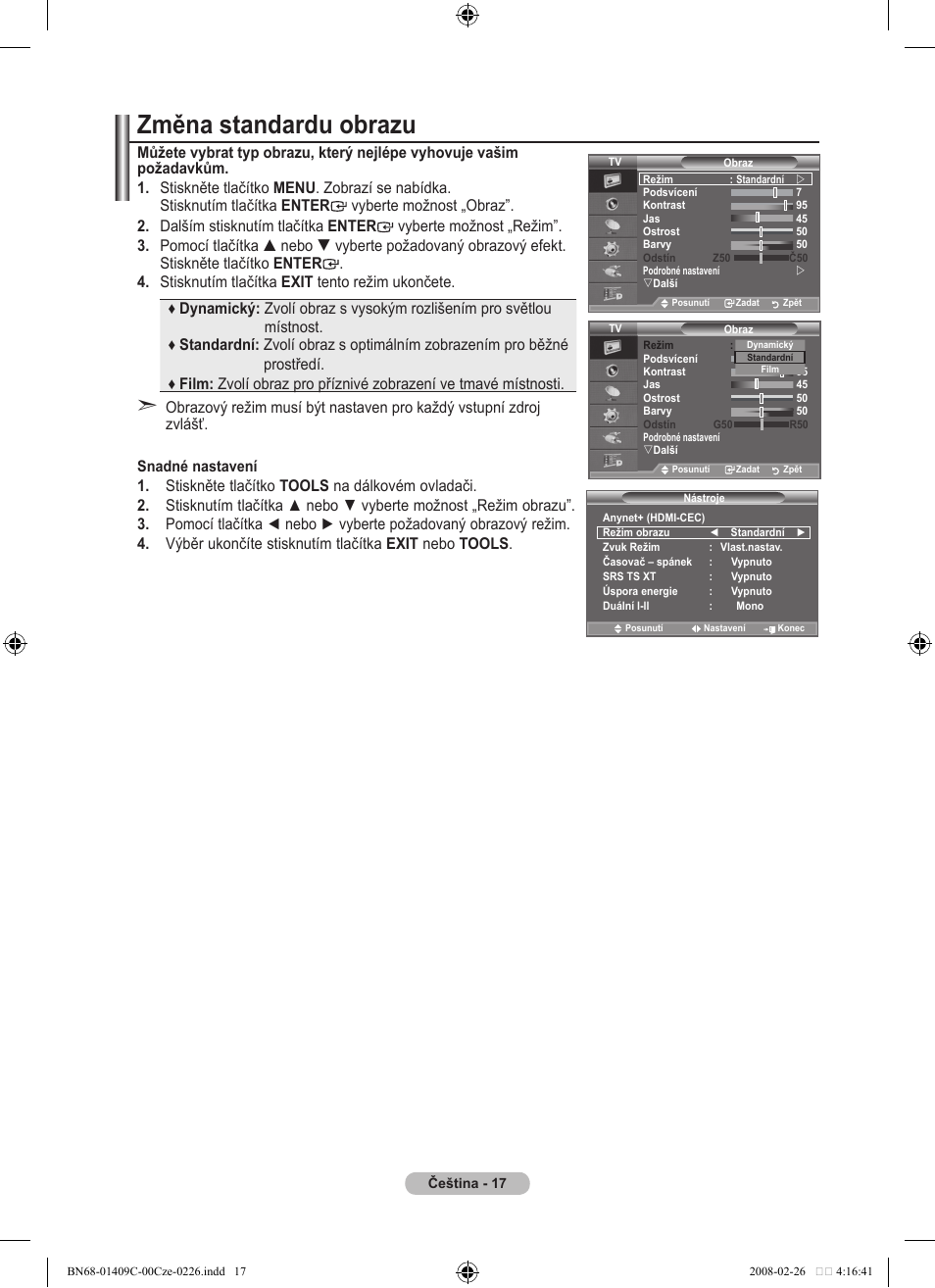 Změna standardu obrazu | Samsung LE52A559P4F User Manual | Page 439 / 632