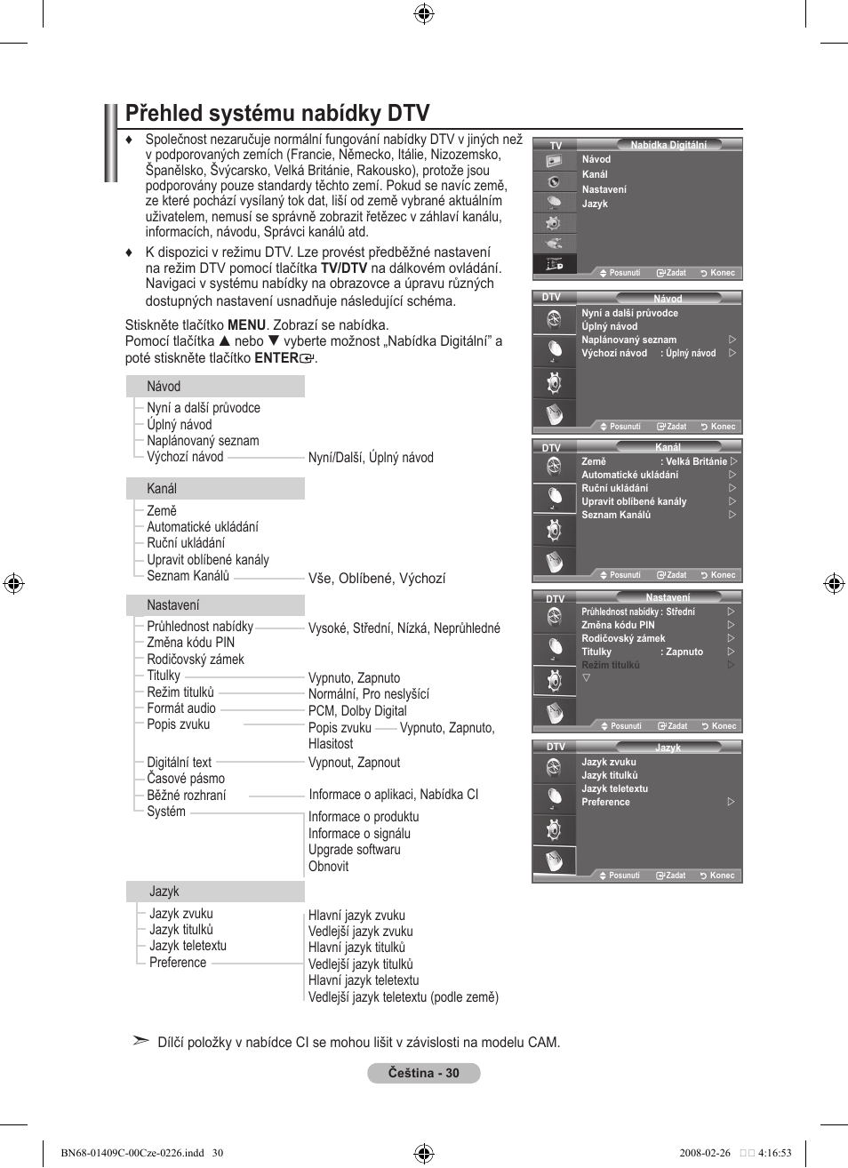 Přehled systému nabídky dtv | Samsung LE52A559P4F User Manual | Page 452 / 632