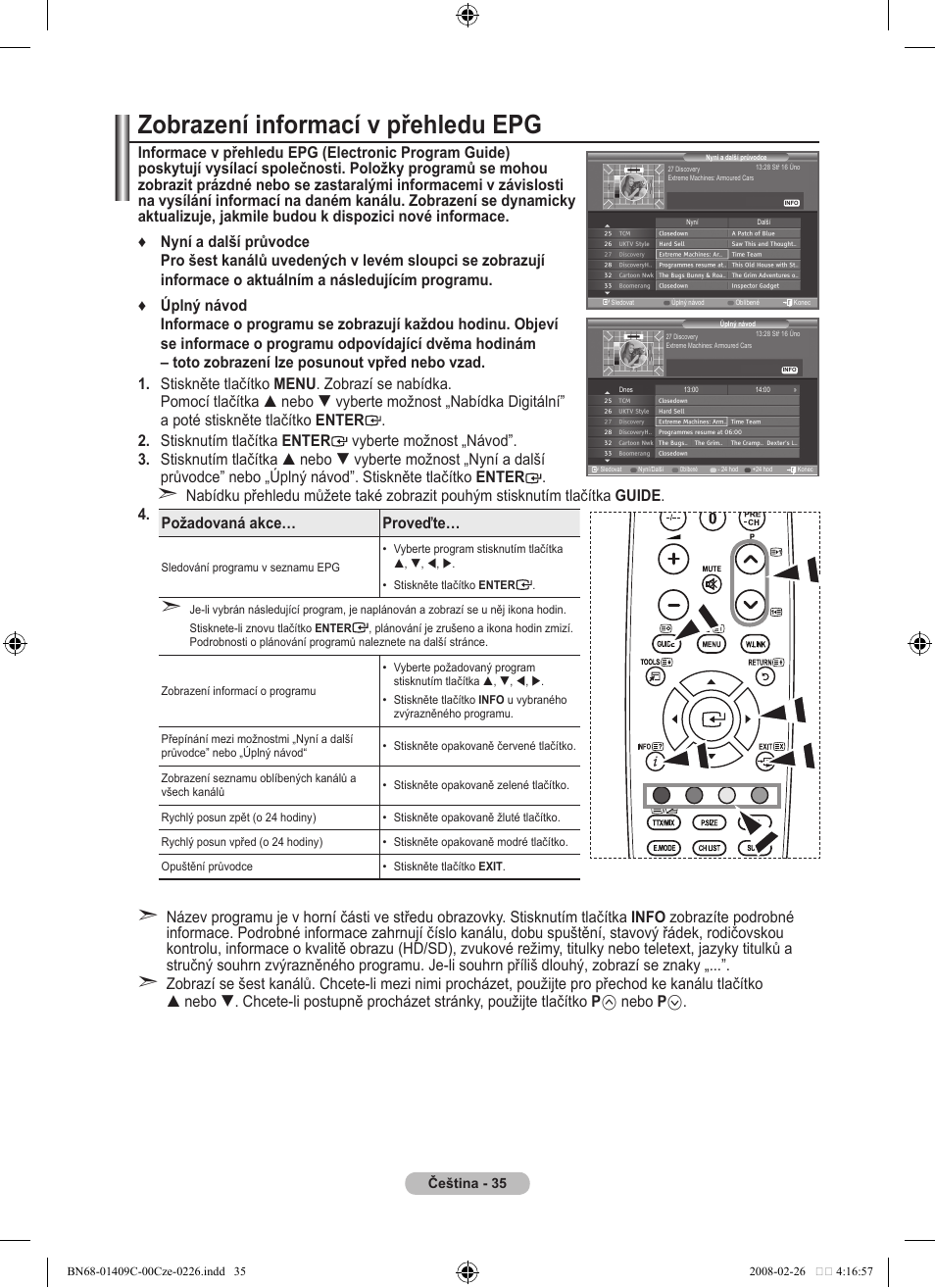 Zobrazení informací v přehledu epg | Samsung LE52A559P4F User Manual | Page 457 / 632