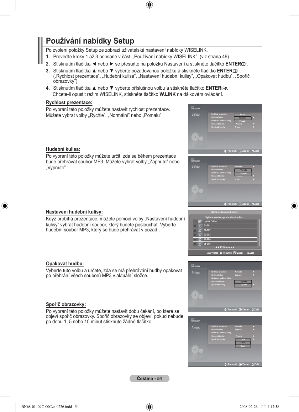 Používání nabídky setup, Čeština | Samsung LE52A559P4F User Manual | Page 476 / 632