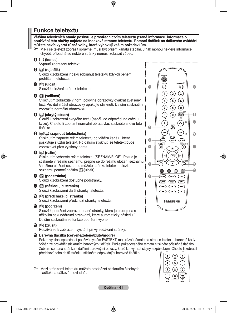 Funkce teletextu | Samsung LE52A559P4F User Manual | Page 483 / 632