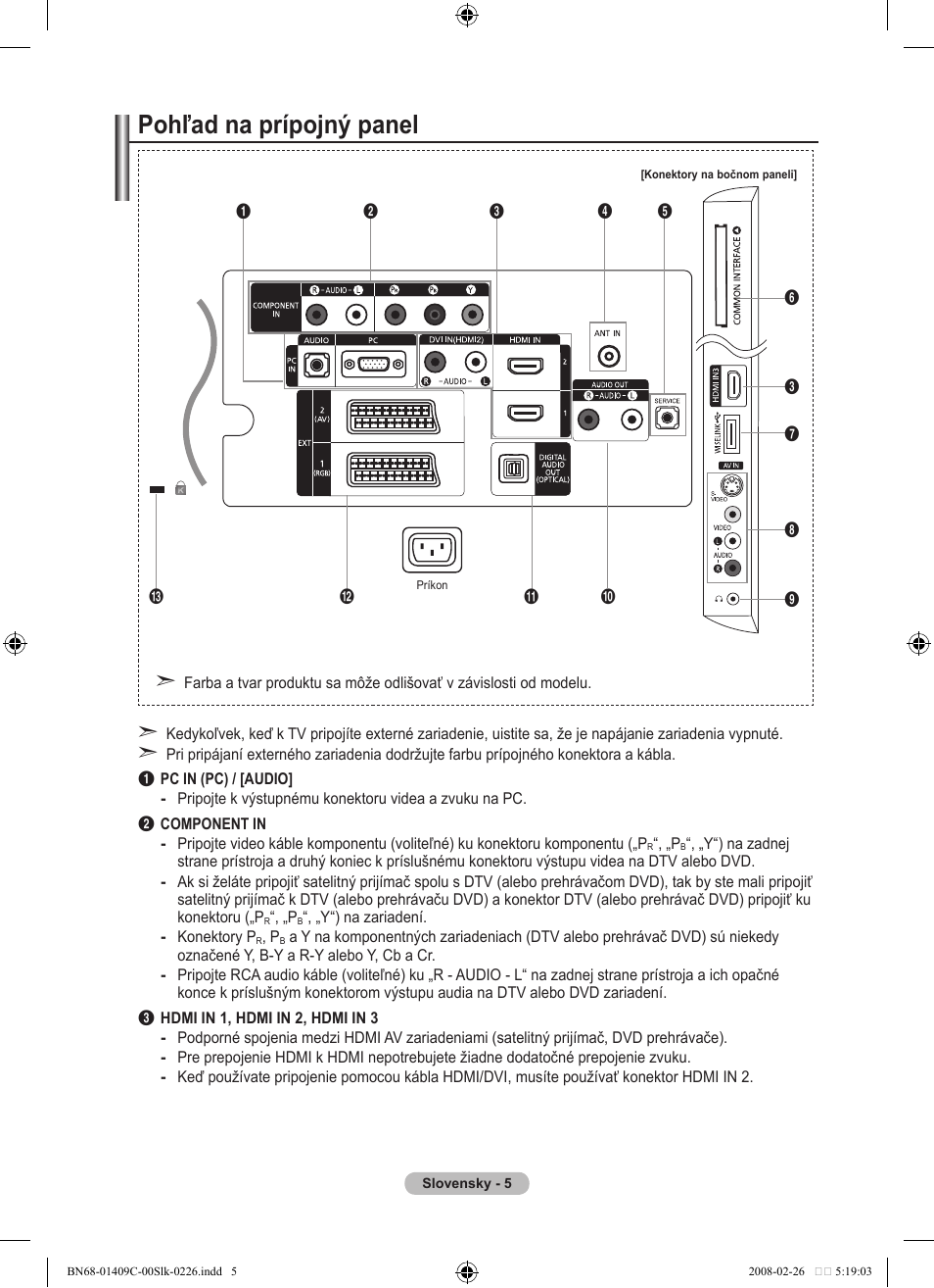 Pohľad na prípojný panel | Samsung LE52A559P4F User Manual | Page 497 / 632
