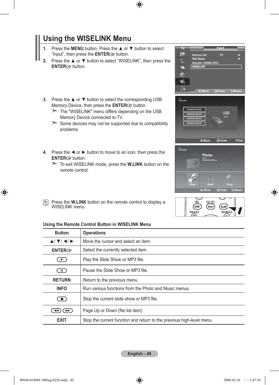 Using the wiselink menu | Samsung LE52A559P4F User Manual | Page 51 / 632