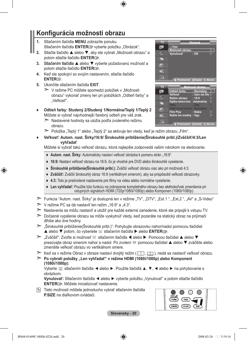 Konfigurácia možnosti obrazu | Samsung LE52A559P4F User Manual | Page 512 / 632