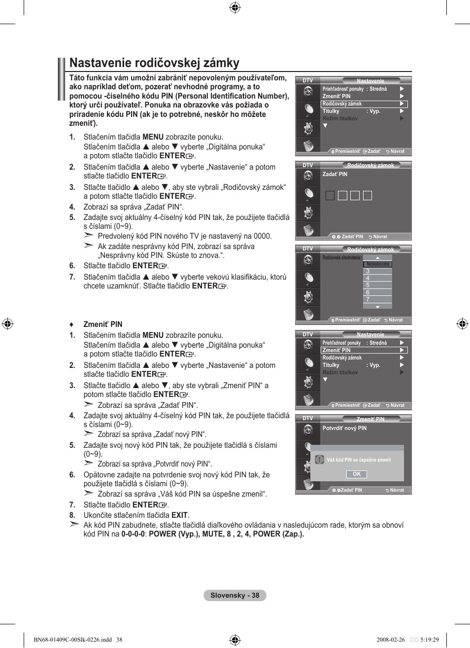 Nastavenie rodičovskej zámky | Samsung LE52A559P4F User Manual | Page 530 / 632