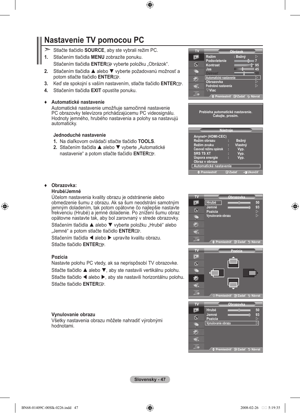 Nastavenie tv pomocou pc | Samsung LE52A559P4F User Manual | Page 539 / 632