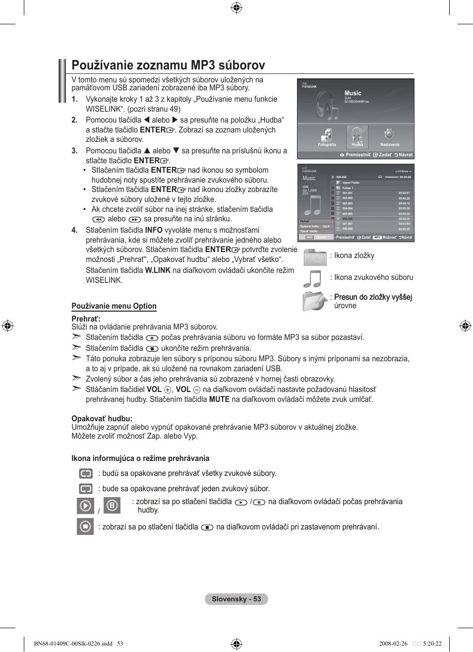 Používanie zoznamu mp súborov | Samsung LE52A559P4F User Manual | Page 545 / 632