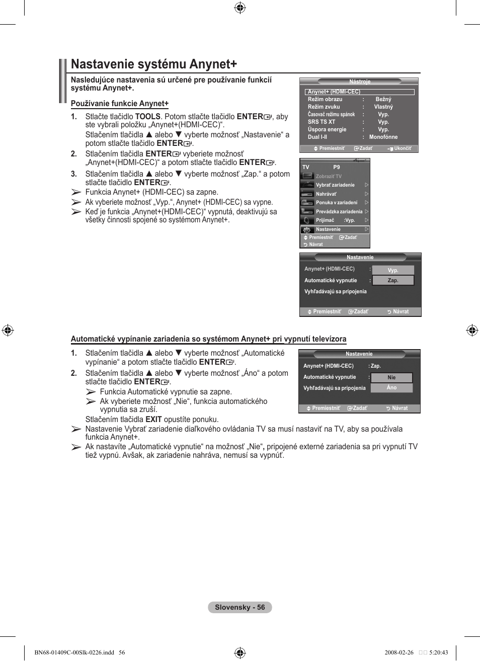 Nastavenie systému anynet | Samsung LE52A559P4F User Manual | Page 548 / 632