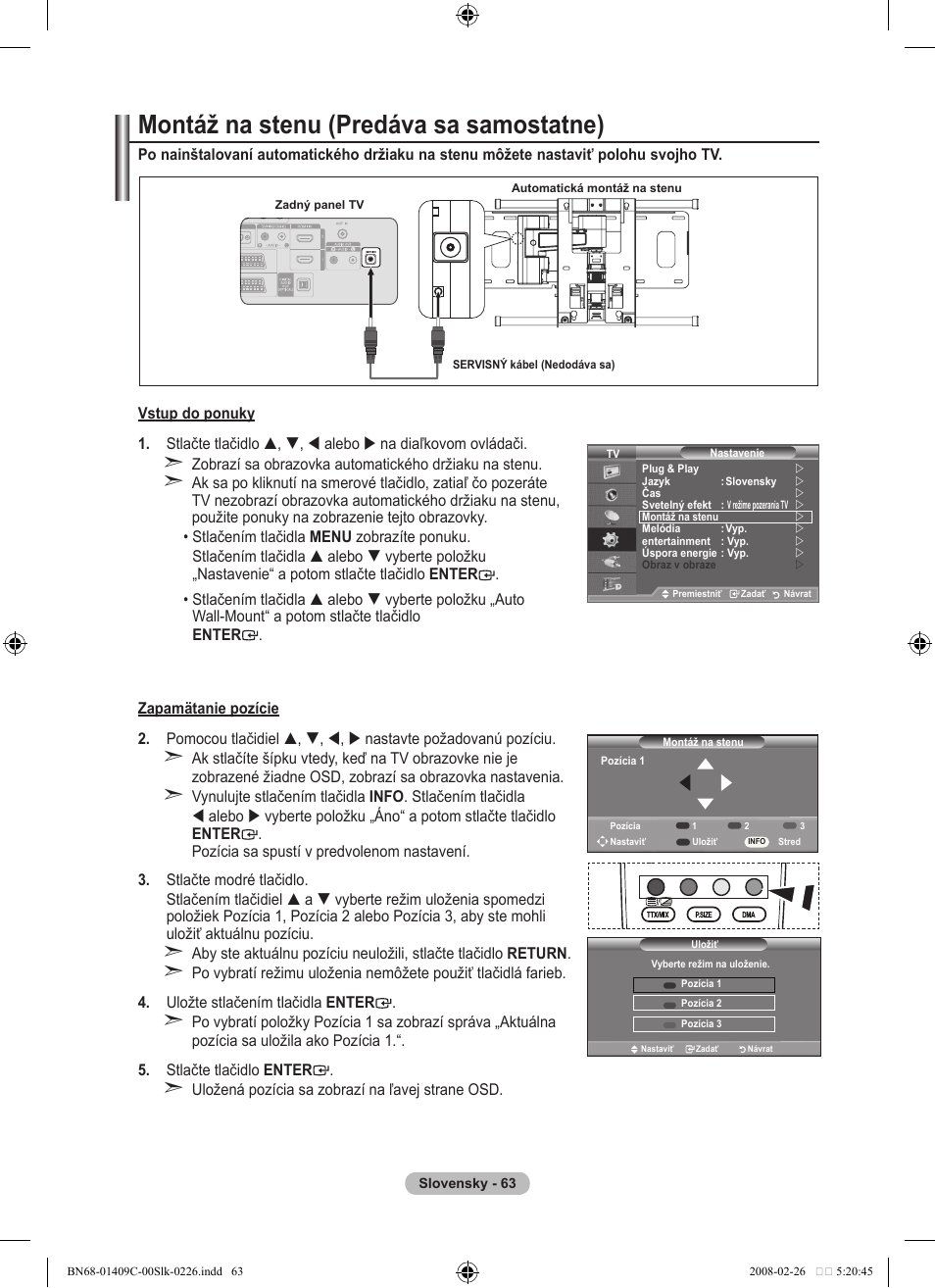 Montáž na stenu (predáva sa samostatne) | Samsung LE52A559P4F User Manual | Page 555 / 632