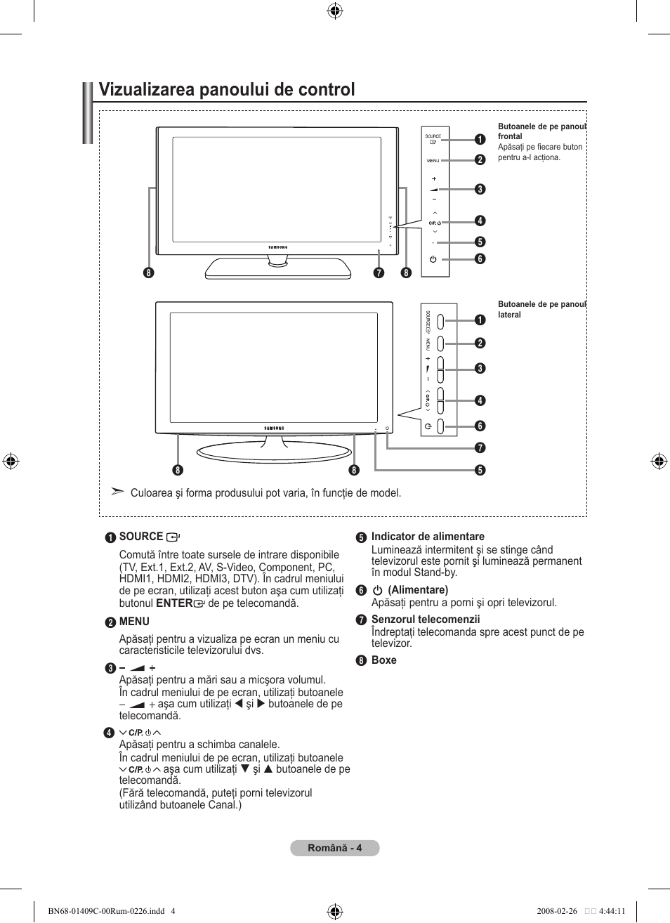 Vizualizarea panoului de control | Samsung LE52A559P4F User Manual | Page 566 / 632