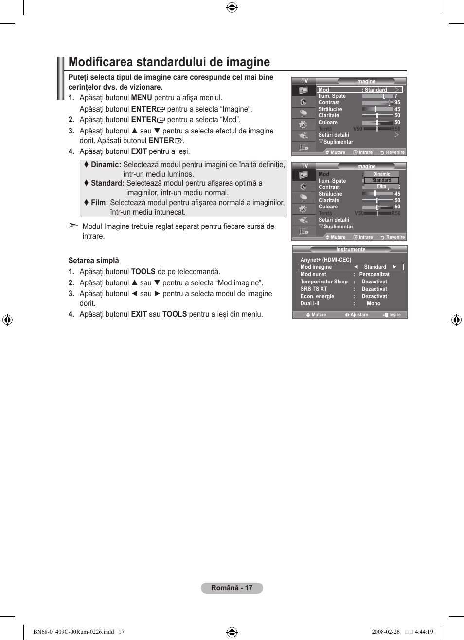 Modificarea standardului de imagine | Samsung LE52A559P4F User Manual | Page 579 / 632