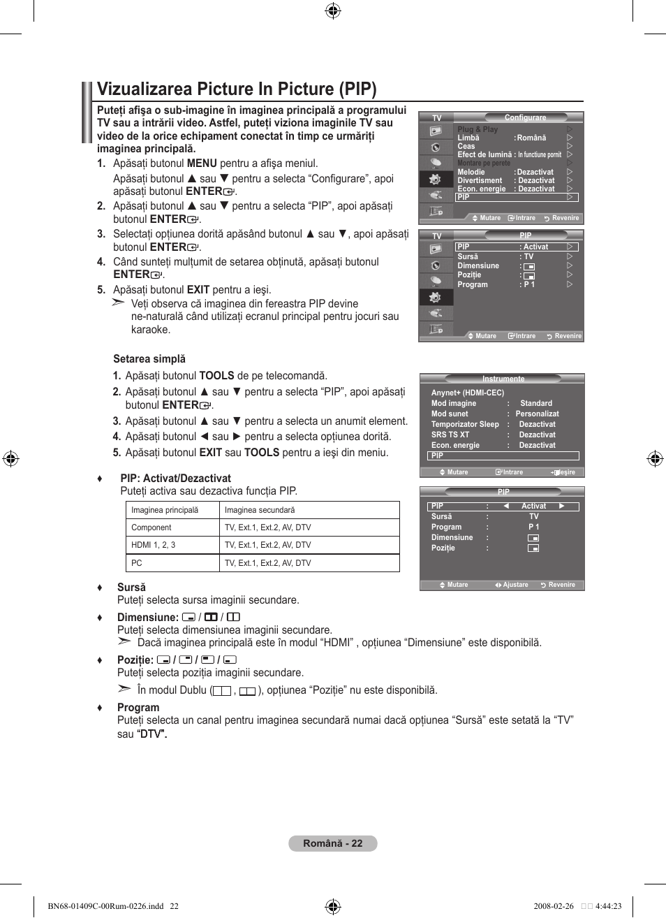 Vizualizarea picture in picture (pip) | Samsung LE52A559P4F User Manual | Page 584 / 632