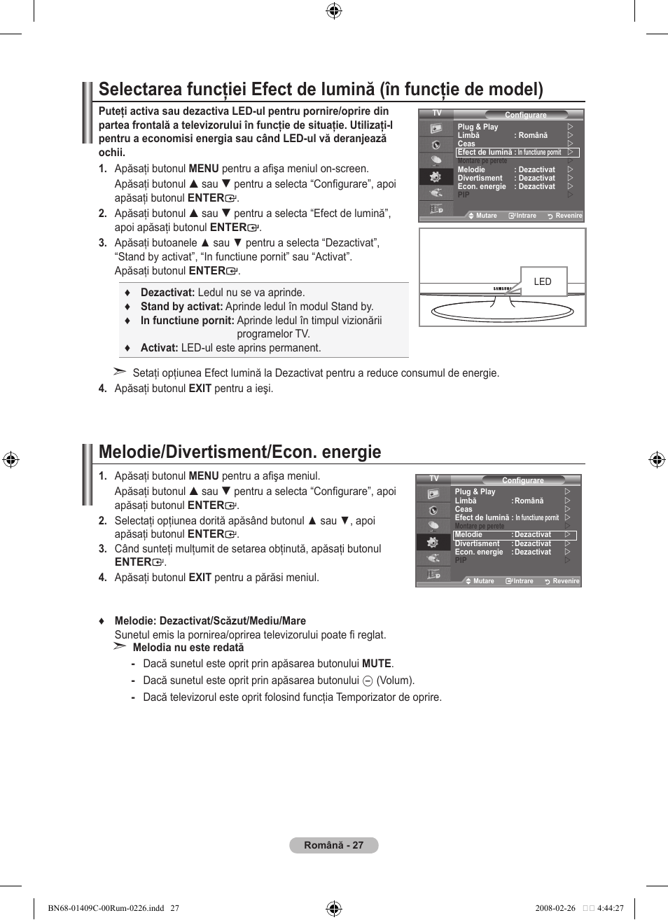 Melodie/divertisment/econ. energie | Samsung LE52A559P4F User Manual | Page 589 / 632
