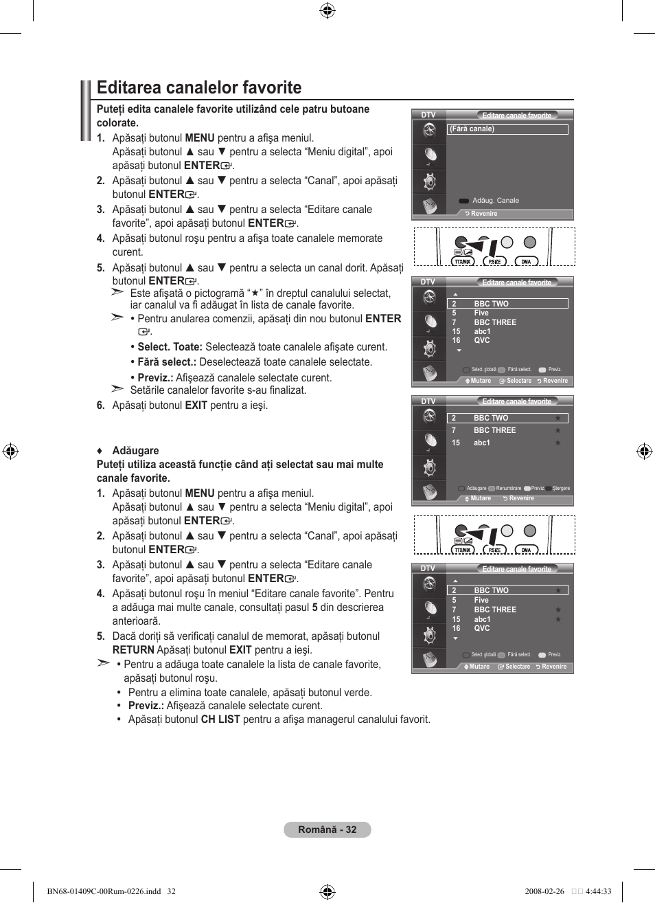 Editarea canalelor favorite | Samsung LE52A559P4F User Manual | Page 594 / 632