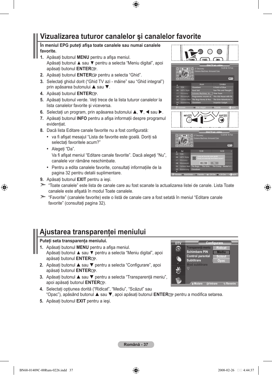 Ajustarea transparenţei meniului | Samsung LE52A559P4F User Manual | Page 599 / 632