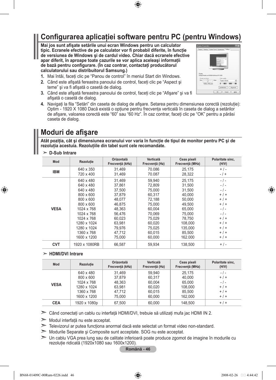 Moduri de afişare | Samsung LE52A559P4F User Manual | Page 608 / 632