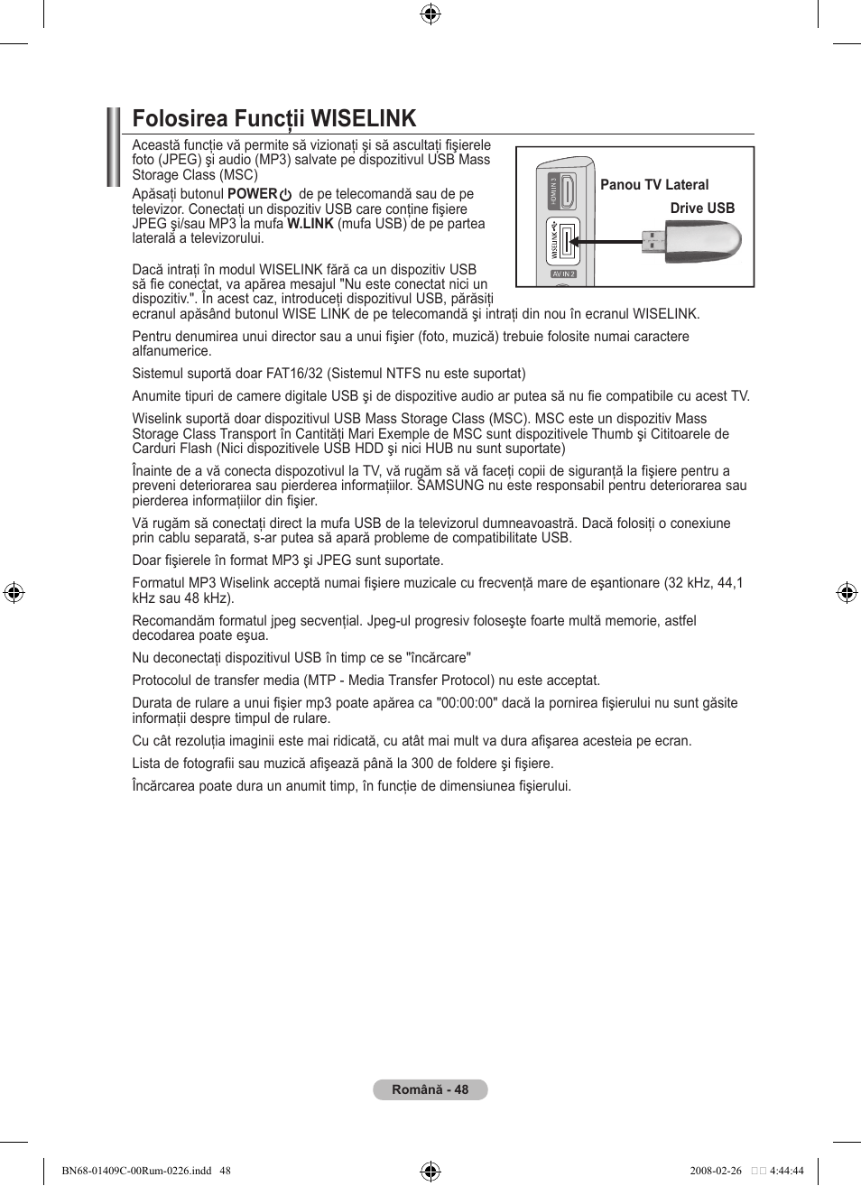 Folosirea funcţii wiselink | Samsung LE52A559P4F User Manual | Page 610 / 632