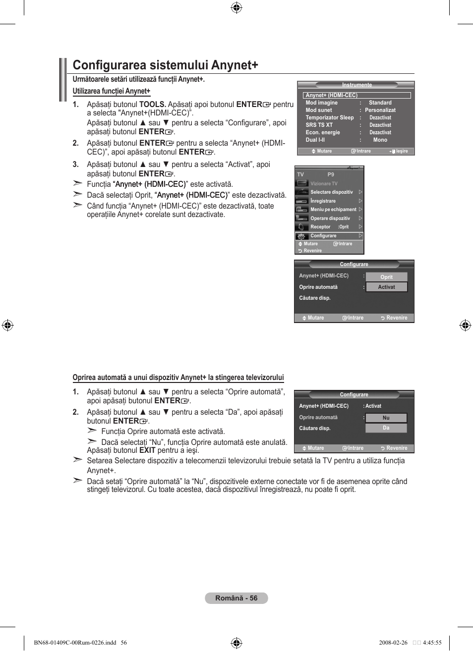 Configurarea sistemului anynet | Samsung LE52A559P4F User Manual | Page 618 / 632