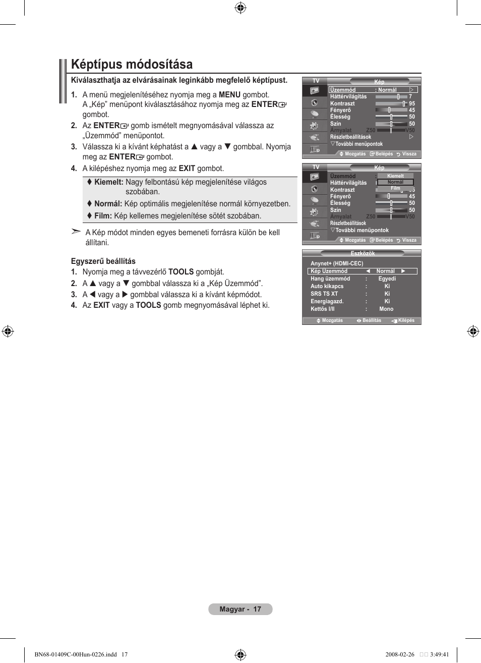 Képtípus módosítása | Samsung LE52A559P4F User Manual | Page 89 / 632