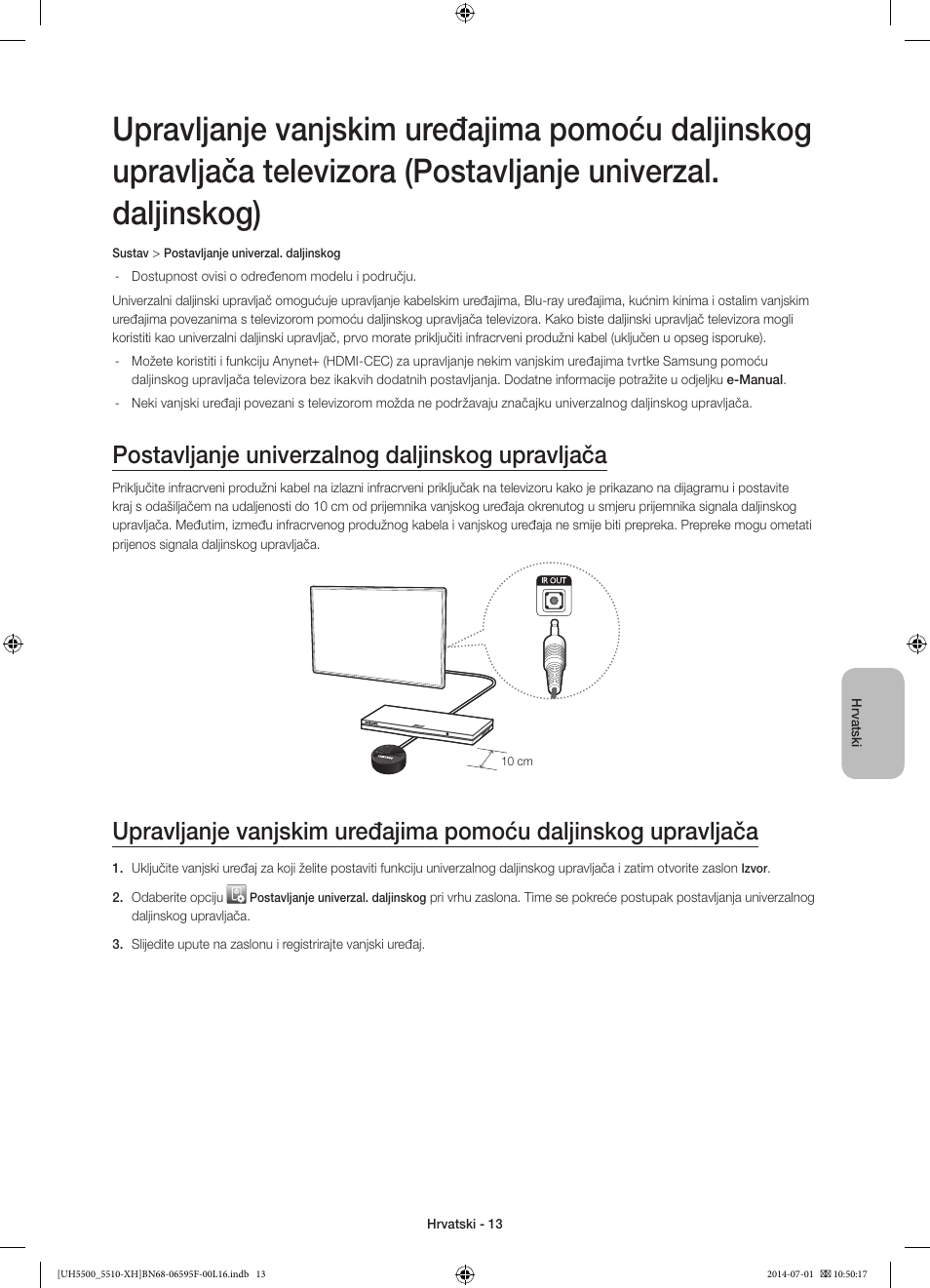 Postavljanje univerzalnog daljinskog upravljača | Samsung UE40H5500AW User Manual | Page 113 / 321