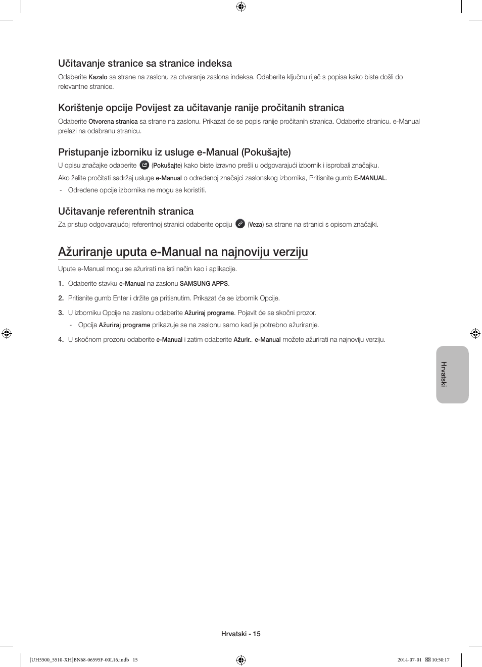 Ažuriranje uputa e-manual na najnoviju verziju, Učitavanje stranice sa stranice indeksa, Učitavanje referentnih stranica | Samsung UE40H5500AW User Manual | Page 115 / 321