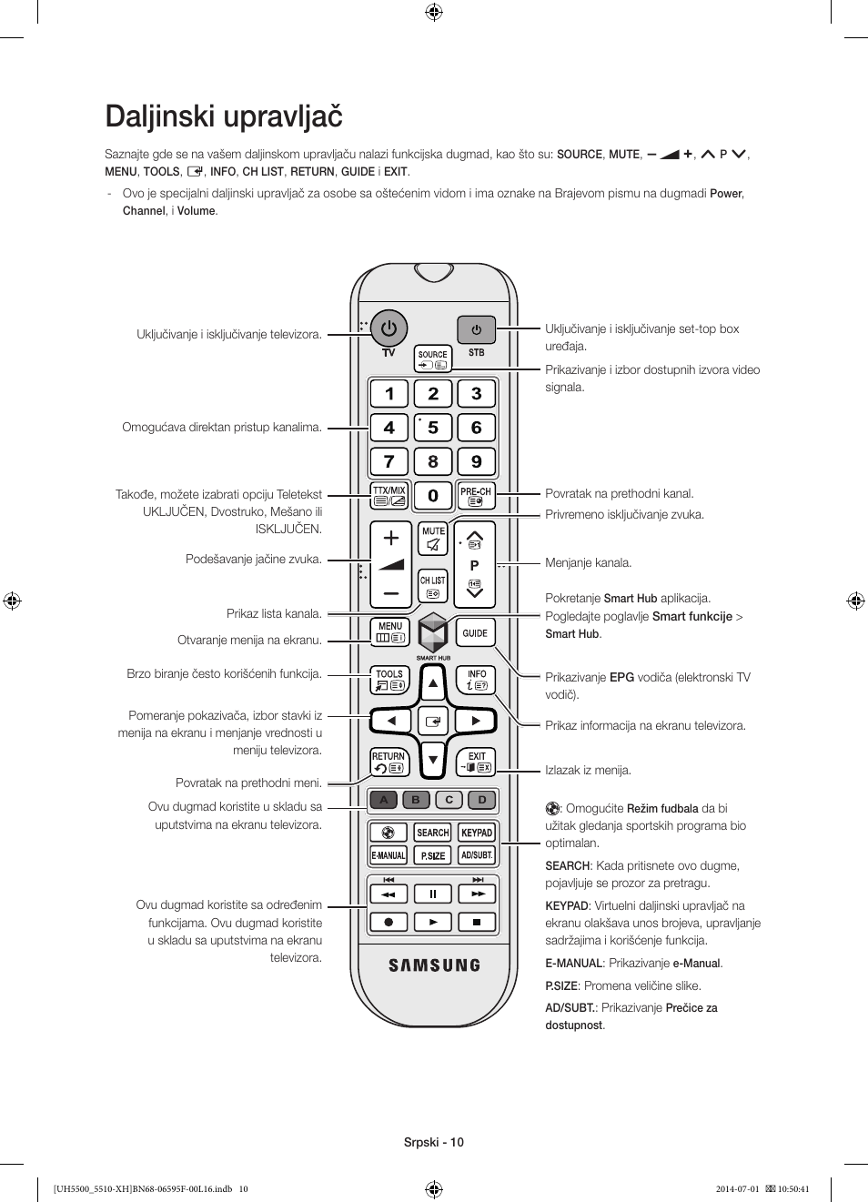 Daljinski upravljač | Samsung UE40H5500AW User Manual | Page 190 / 321