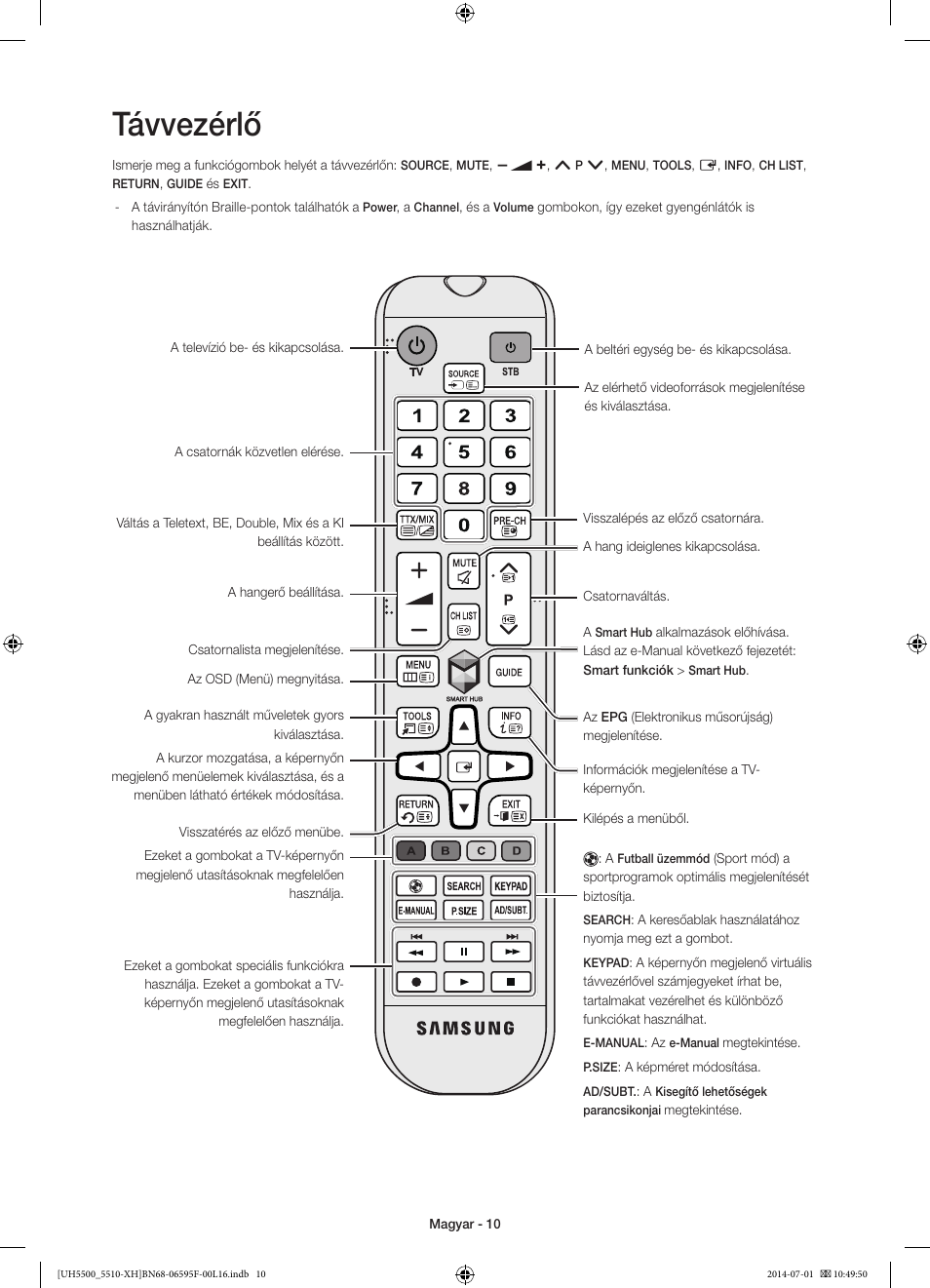 Távvezérlő | Samsung UE40H5500AW User Manual | Page 30 / 321