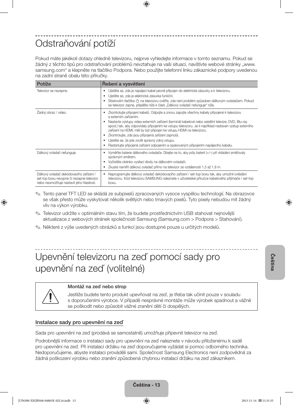 Odstraňování potíží | Samsung UE60F6300AW User Manual | Page 121 / 289