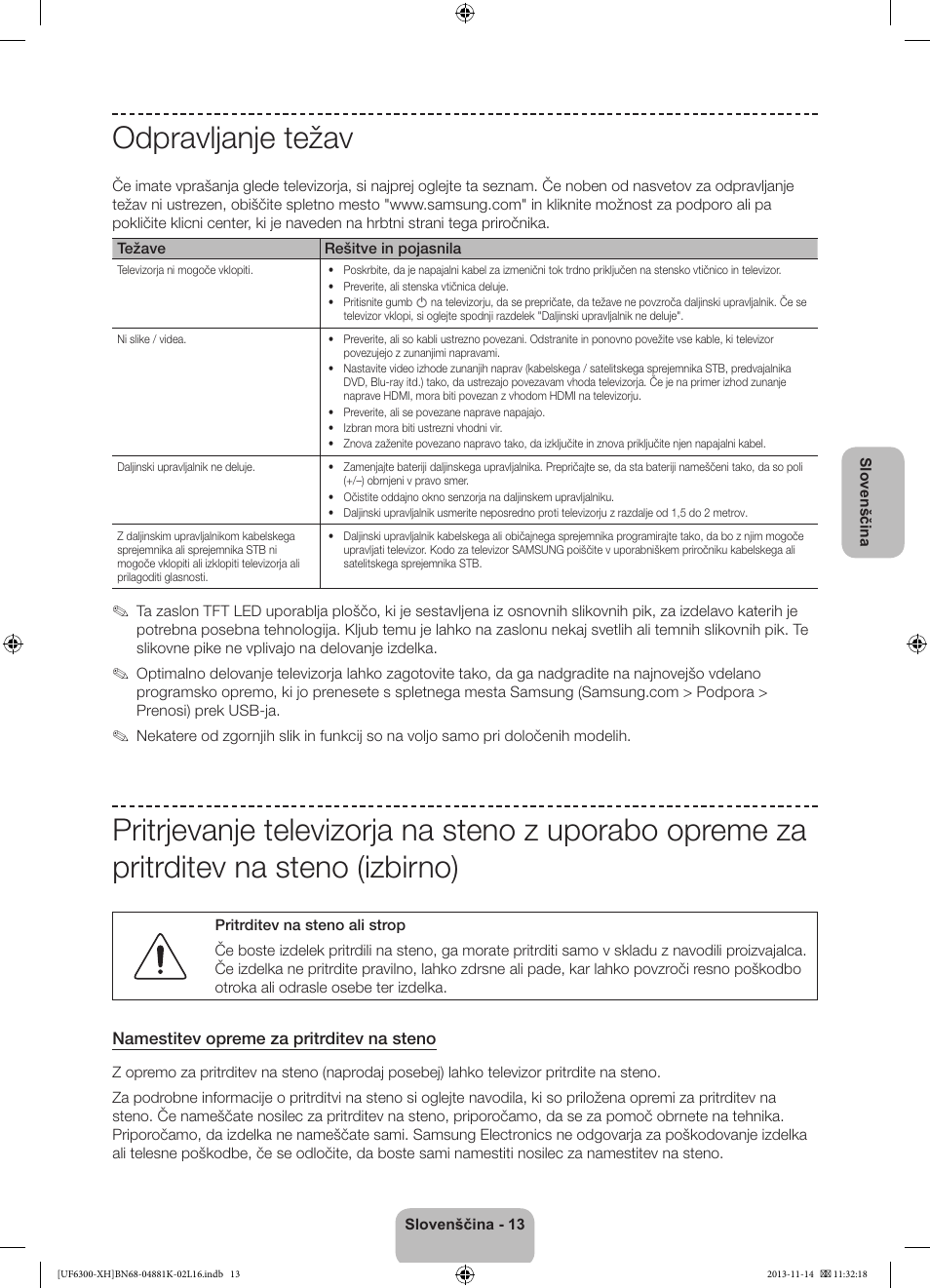 Odpravljanje težav | Samsung UE60F6300AW User Manual | Page 229 / 289