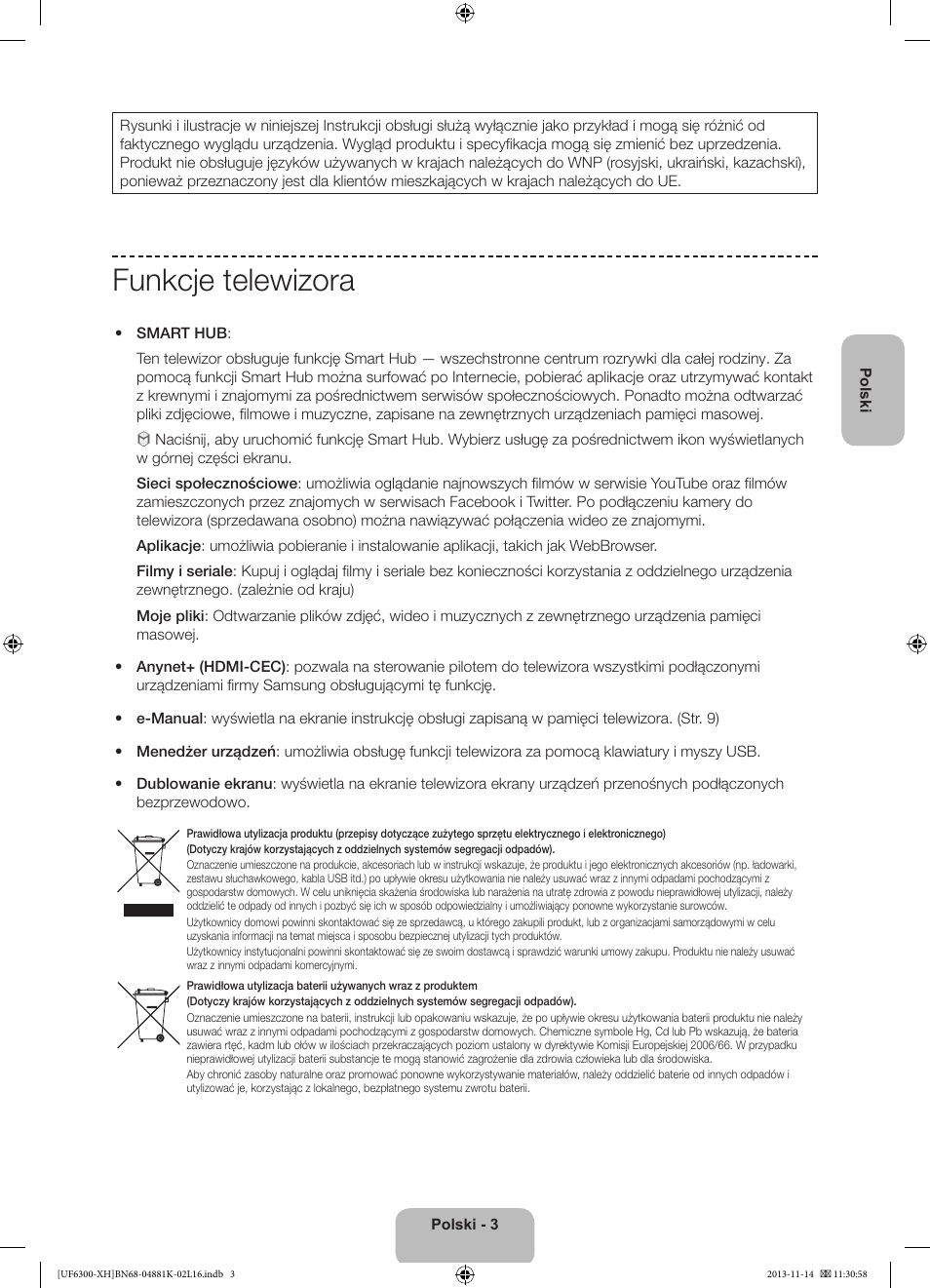 Funkcje telewizora | Samsung UE60F6300AW User Manual | Page 39 / 289