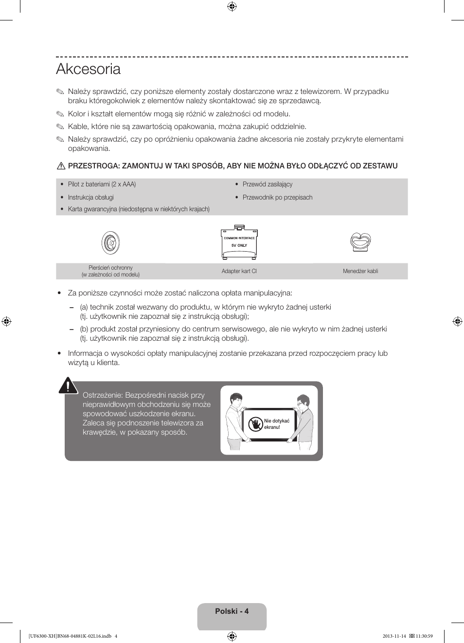 Akcesoria | Samsung UE60F6300AW User Manual | Page 40 / 289