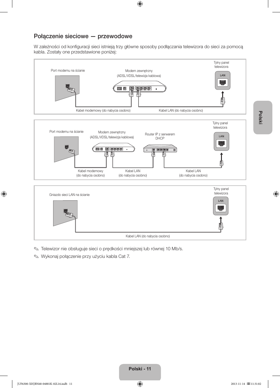 Połączenie sieciowe — przewodowe | Samsung UE60F6300AW User Manual | Page 47 / 289